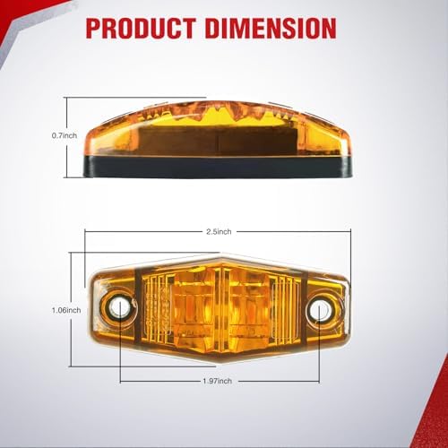 Nilight 2.5" Amber Oval Side Marker Light, 2 LED Waterproof
