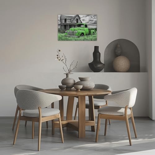 AWPANERAR Rustic Farmhouse Wall Decor Old Truck Canvas Print Car Painting Vintage Truck Poster Living Room Decor Frame (Green, (28.00" x 42.00")) - Image 3
