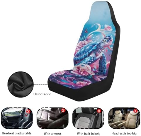 Blue Sea Turtle Car Front Seat Covers Set of 2, Ocean Beach Style Decorative Breathable Seat Protectors for Women, Universal Fit SUV Sedan Truck