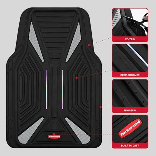 Rubbermaid Car Mat Full Set, Universal Trim-to-Fit Heavy-Duty Car Floor Mats – 4-Piece Set for All Weather Protection – Durable Rubber Mat for Cars, Trucks, SUVs & Vans-Gray