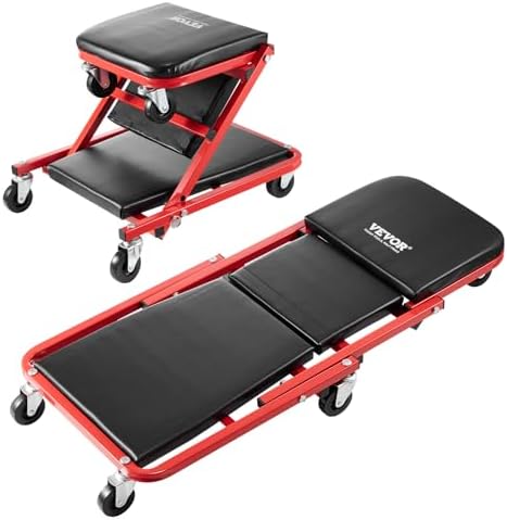 VEVOR Foldable Z Garage Creeper, 36 in, 300 lbs Load Capacity Rolling Folding Mechanic Creeper Stool, with 6 Wheels Tool Tray Padded Seat Steel Frame, Lay Down or Sit Chair for Garage Shop or Home by VEVOR