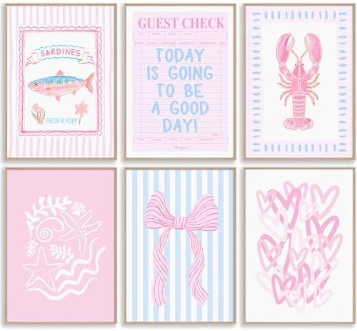 Preppy Coastal Wall Art Pink Beach Canvas Wall Decor Aesthetic Summer Posters Blue Beachy Ocean Prints Trendy Granddaughter Pictures Starfish Bow Painting Artwork for Girl Room 12x16x6 Inch Unframed by Unknown
