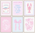 Preppy Coastal Wall Art Pink Beach Canvas Wall Decor Aesthetic Summer Posters Blue Beachy Ocean Prints Trendy Granddaughter Pictures Starfish Bow Painting Artwork for Girl Room 8x10x6 Inch Unframed by Unknown