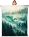 Flying Dragon Throw Blanket Misty Mountain Jungle Fleece Flannel Blankets Kids Boys Girls Room Decor Ancient Mysterious Animal Bed Blankets for Bed Sofa Couch Dark Green Plush Blanket Baby 30"x40" by CastleFairy