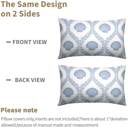 Light Blue Coastal Lumbar Pillow Covers 12x20 Set of 2 Ocean Coral Shell Outdoor Decorative Linen Summer Throw Pillows Cases with Zipper Cushion Cover Rustic Decoration Farmhouse Sofa Couch Bed Decor - Image 6