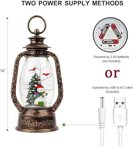 Christmas Snow Globe Lantern Water Glittering Snowman with Christmas Tree, USB Lined/Battery Operated Lighted Lantern for Christmas Festival Decoration Gifts - Image 6