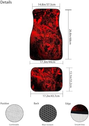 Abstract Blood Splatters Car Floor Mats Carpet 4Pcs Red Blood Splashes on Black Background Floor Mats for Cars Universal Vehicle Front Rear Rugs Grunge Print Car Decor Accessories for Trucks