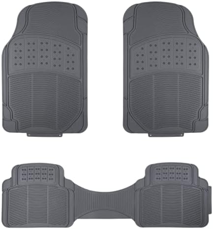 Amazon Basics Universal PVC Faux Rubber Car Floor Mats, Anti-Slip, All Weather Protection, Waterproof Flexible Trim to Fit for 95% Automotive SUV Sedans Trucks, Charcoal Pure Grey, Pack of 3