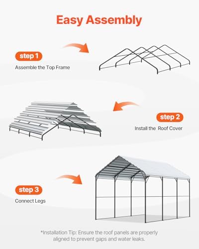 VEVOR Heavy Duty Metal Carport, 10' x 15' Outdoor Carport with Galvanized Steel Frame & Roof, Car Tent Garage Shade with Removable Sidewalls, Multi-Use Car Shelter for Pickup, Boat, Car & Tractors - Image 6