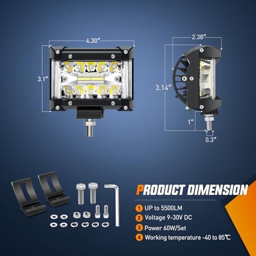 Nilight Side Shooter LED Lights 2PCS 4.3 Inch with Wiring Kit for Truck SUV