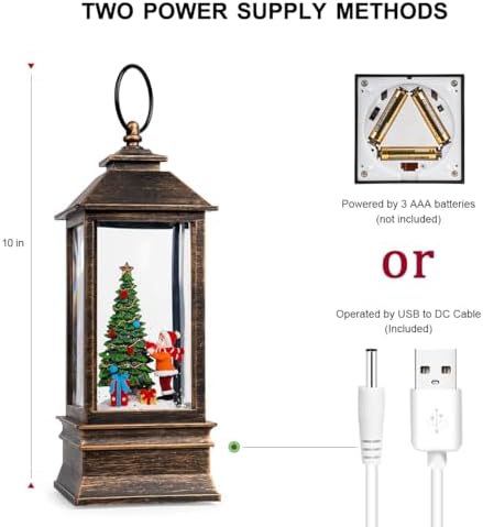 Christmas Snow Globe Lantern Water Glittering Christmas Tree Gifts with Music & Timer, USB Lined/Battery Operated Lighted Lantern for Christmas Festival Decorations - Image 6