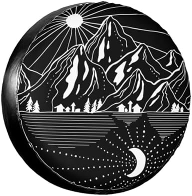 Spare Tire Cover Campsite Mountains with Sun Moon Wheel Tire Covers Waterproof Dust-Proof Wheel Tire Protector Weatherproof Tyre Covers Universal for RV SUV Truck Trailer Off-Road Car Camping 16 Inch