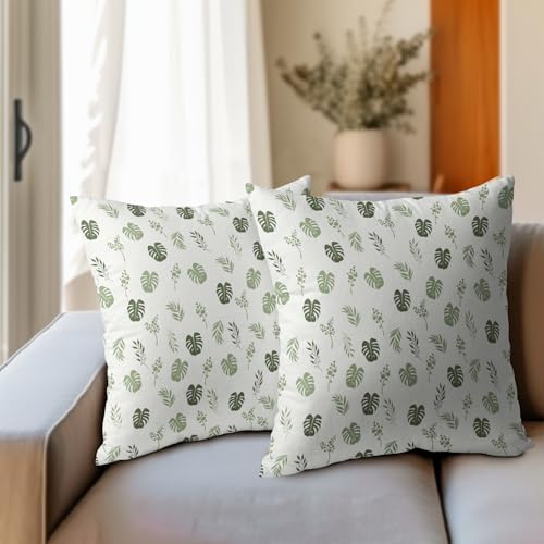 Sage Green Spring Pillow Covers 22x22 Set of 2 Leaf Throw Pillow Covers Botanical Leaves Pillowcase Linen Decoration Farmhouse Soft Decorative Tropical Plants Cushion Case Couch for Indoor Home Decor - Image 3