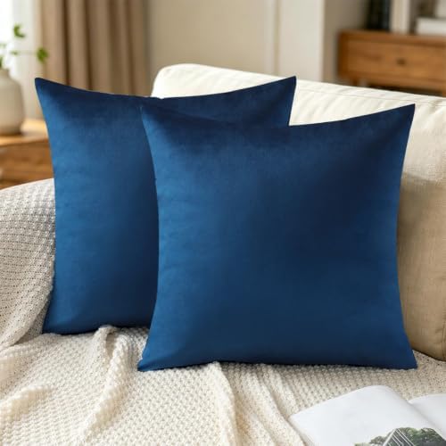 VAKADO Navy Velvet Pillowcases Dark Blue Square Throw Pillow Covers Decorative Couch Sofa Solid Decor Cushion Cases Super Soft for Bedroom Car Office 16x16 Inch Set of 2, 40x40cm - Image 5