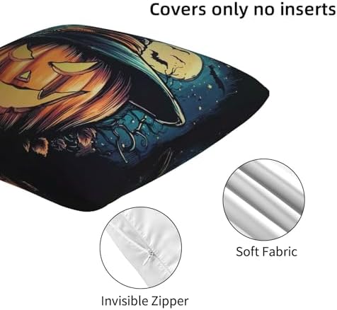 Halloween Witch Hat Pumpkin Throw Pillow Covers 18x18 inch Set of 2 Pillow Case Cushion Cover for Home Sofa Couch Living Room Car Decor - Image 5