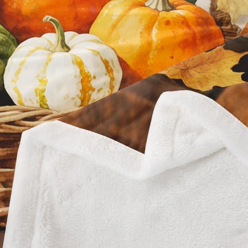 Fall Pumpkin Throw Blanket Harvest Basket Fleece Flannel Blankets Kids Boys Girls Room Decor Maple Leaf Thanksgiving Bed Blankets for Bed Sofa Couch Orange Yellow White Plush Blanket Queen 90"x90" - Image 6