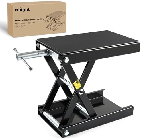 Nilight Motorcycle Lift Jack 1100 LBS Motorcycle Scissor Jack Stand Lift with Wide Deck Crank Handle 3.4"-14.2" Steel Scissor Hoist Garage Repair Lift Table Jacks for Motorcycles ATV Dirt Bike, Black by Nilight