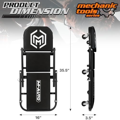M-AUTO Foldable Z Creeper 2-in-1 Rolling Folding Car Creeper & Seat, 36" Adjustable Roller Garage Chair Lay Down or Sit, 330LBS Capacity Under Car Roller Creeper with 6 Swivel Casters, Black - Image 2