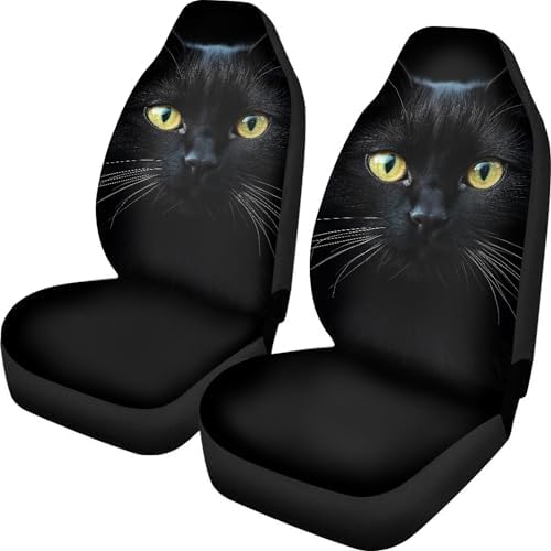 BIGCARJOB Durable Washable Black Cat Car Seat Covers 2pc Front Seat Only Ultra-Soft Universal Auto Drive Seat Protector Cover