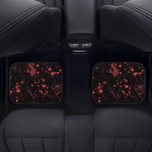 Paint Splatter Car Rubber Floor Mat, Abstract Red Splash 4PCS Front and Rear Mats, Gothic Bloodstain Non-Slip Floor Mats Heel Pad Fit for SUV Van Truck Car