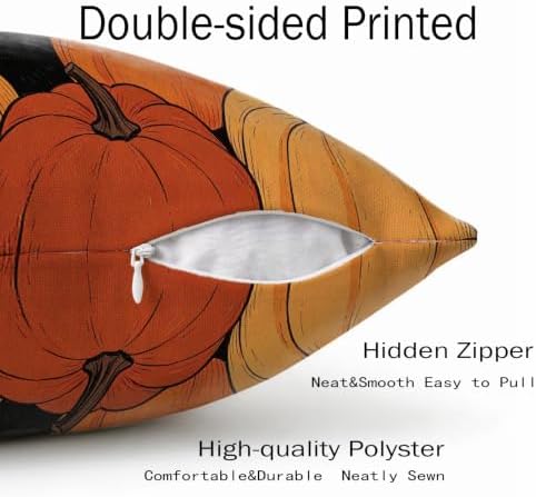 Fall Orange Pumpkin Pillow Covers 22x22 Set of 2, Black Cat Autumn Harvest Thanksgiving Decorative Throw Pillow Cases Holiday Outdoor Seasonal Farmhouse Decor for Sofa Couch Bed - Image 5