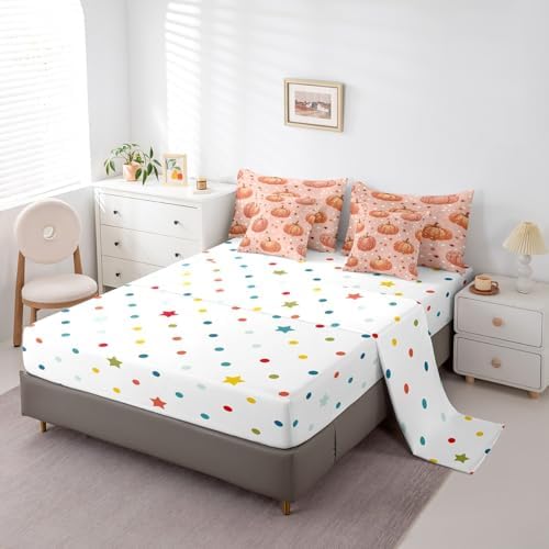 Erosebridal Autumn Full Comforter Set 7 Piece Fall Pumpkin Bedding Sets for Kids Girls Adults Women,Boho Stars Bed in A Bag Vintage Pumpkins Sheet Set with Comforter,Pillow Casea,Pillow Covers - Image 4
