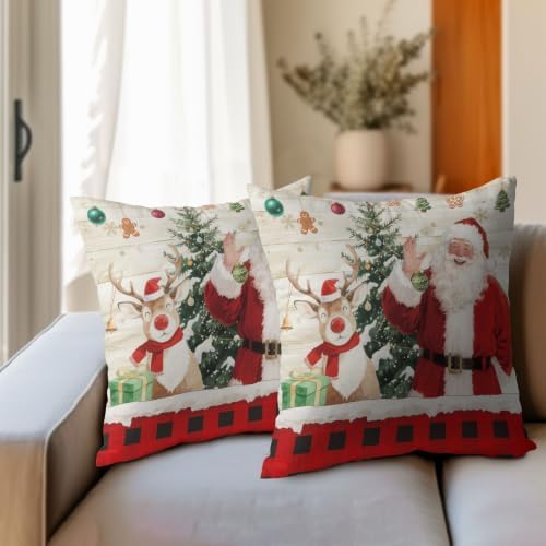 Christmas Throw Pillow Covers 16x16 Set of 2 Winter Santa Claus Reindeer - Image 4