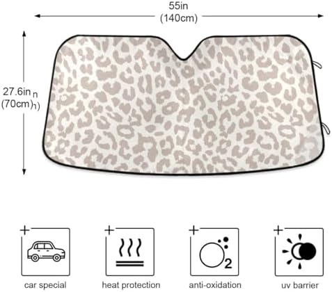 Leopard Cheetah White Car Windshield Sun Shade Foldable UV Ray Sun Visor Protector Sunshade to Keep Your Vehicle Cool (55" x 27.6")