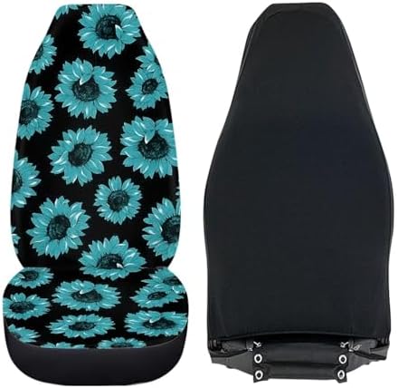 Black Green Sunflower Print Car Seat Cover Colorful Cute Print Front Seat Covers 2 pcs, Vehicle Seat Protector Car Mat Covers, Fit Most Vehicle, Cars, Sedan, Truck, SUV, Van