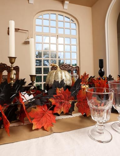 Joyhalo 5 Pack Fall Garland Black Leaves Garland for Autumn Halloween Decor - Image 6