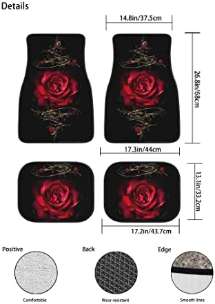 Rose Car Floor Mats Set of 4,Red Rose Floral Print Flower Design Vehicle Front Rear Carpets Mat Decorative Car Floor Carpets Rugs Non-Slip Auto Car Accessories Universal Fit for Car SUV Truck Van