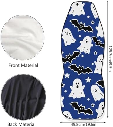 Car Seat Covers 2 Pcs Set, Halloween Ghost Bat Car Accessories for Auto Trucks Van SUV, Kawaii Ghost Cute Cartoon Pattern Auto Interior Protector Cover Set Blue