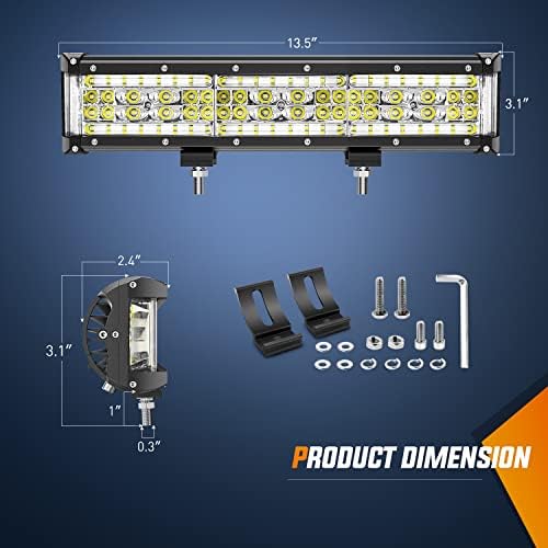 Nilight Side Shooter LED Light 1PC 13.5" with Wiring Kit for Truck SUV UTV