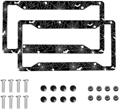 Halloween Spider Web License Plate Frame 2 Pack License Plate Holder Universal Aluminum License Plate Cover Car Accessories for Men Women