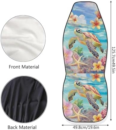 Sea Turtle 2pcs Car Seat Cover Set, Tropital Plumeria Car Seat Covers Full Set Accessories Auto Truck SUV, Hawaii Easy to Install Sedan Front Bench Cover