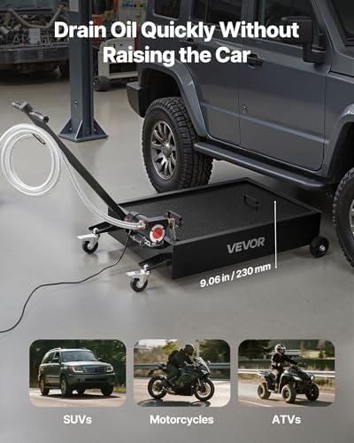 VEVOR Low Profile Oil Drain Pan, 15 Gallon Capacity, Rolling Oil Drain Pan with Electric Pump & 7.2 ft Hose, Leak-Proof & Corrosion-Resistant, Fit for Cars, SUVs, Trucks, Motorcycles, ATVs, Metal - Image 4