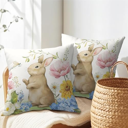 Easter Pillow Covers 20x20 Set of 2 Cute Bunny Rabbit Throw Pillow Covers Rustic Spring Pillowcase Linen Decoration Farmhouse Soft Decorative Floral Cushion Case Couch for Indoor Outdoor Home Decor - Image 7