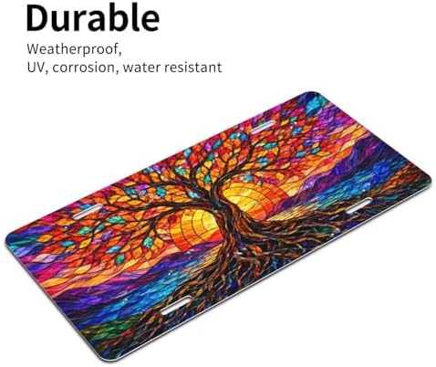 Stained Glass Tree of Life3 License Plate - 6x12 Inch Aluminum Novelty Decorative Vanity Metal Front Car Plate for Women Men - Image 2