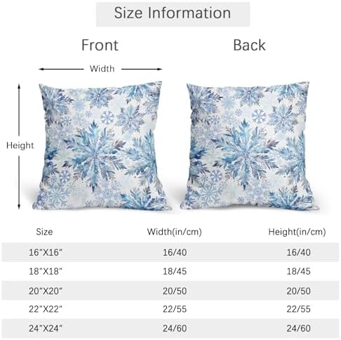 Christmas Pillow Covers 16x16 Set of 2 Decorations Blue White Snowflakes Throw Pillow Covers Decorative Vintage Winter Pillow Case Farmhouse Rustic Pillowcases Cozy Soft for Sofa Bed Chair Home Decor - Image 4