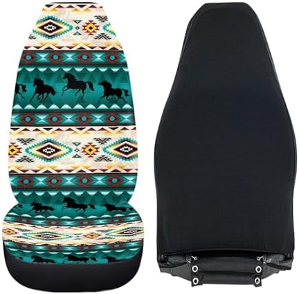 Western Horse Aztec Car Seat Covers Breathable Front Seat Covers Washable Cover Protection Interior Accessories Easy to Install Suitable Fits Most Car Auto SUV Sedan