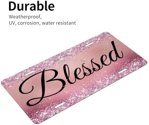 Glitter Blessed Pink Cool Front License Plate 6x12 Inch