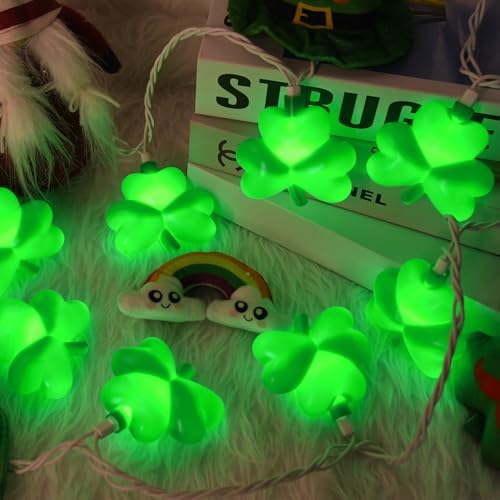 8.5Ft St Patricks Day Lights Outdoor Shamrock Lights String Plug in with 10 LED Lucky Clover for Irish Bedroom Home Garden Party Green Feast St. Patrick's Day Decorations, 0.48W - Image 2