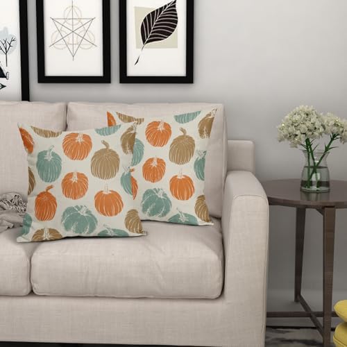Brown Orange Light Blue Pumpkin Fall Pillow Covers 24x24 Set of 2 Autumn Harvest Print Thanksgiving Decorative Throw Pillows Outdoor Farmhouse Cushion Case Seasonal Decor for Couch Sofa Bed - Image 7