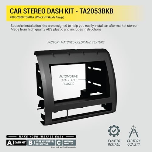 Scosche TA2053BKB Compatible with 2005-2011 Toyota Tacoma Double Din Dash Kit (Black)