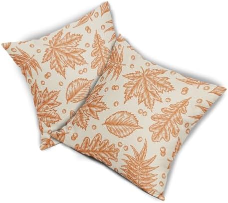 Orange Fall Pillow Covers 16x16 Set of 2 Cream Maple Leaf Print Autumn Colored Harvest Decorative Outdoor Pillowcases Farmhouse Seasonal Throw Cushion Case Decor for Home Couch Sofa Bed - Image 7