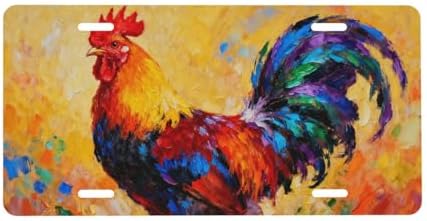 Rooster Oil Painting Front License Plate 6" * 12" for Women