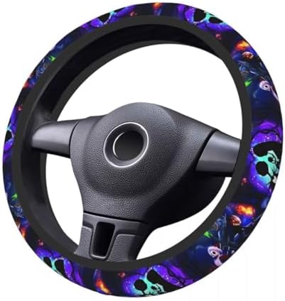 Halloween Jack and Sally Horror Nightmare Christmas Steering Wheel Cover for Women, Neoprene Anti-Slip Universal 15 inch Car Steering Wheel, Anime Car Accessories for Vehicle SUV (Xmas 1)