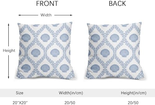 Light Blue Coastal Pillow Covers 20x20 Set of 2 Ocean Coral Shell Pattern Outdoor Decorative Linen Summer Throw Pillows Cases with Zipper Cushion Cover Rustic Decoration Farmhouse Sofa Couch Bed Decor - Image 4
