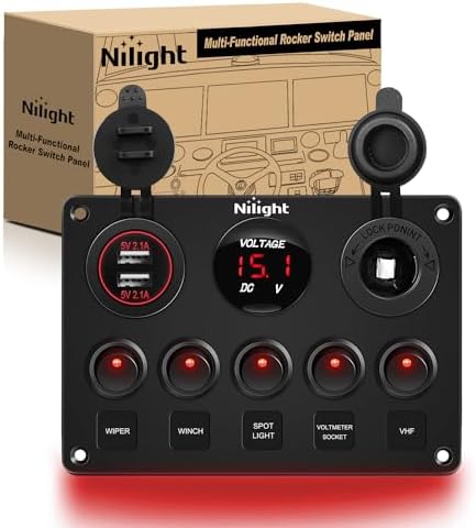Nilight 5 Gang Multi-Function Rocker Switch Panel On Off SPST Toggle