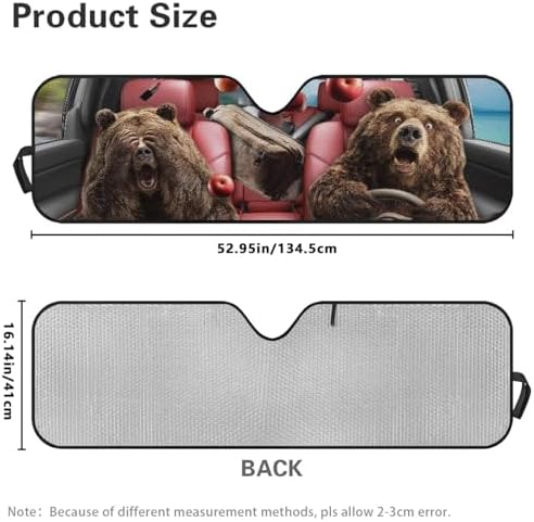 Renewold Car Windshield Sunshade Vehicles Front Window Sun Blocker Visor Suitable for Jeep Wrangler JK JKU JL JLU 1997-2023 Jeep Gladiator JT Sun Shade Foldable Cover Shield Funny Brown Bear Driving